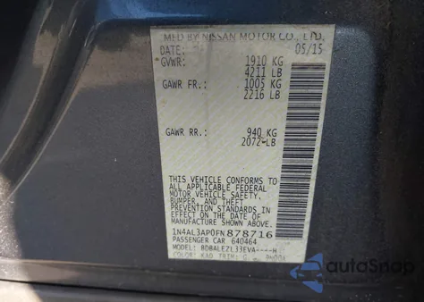 2015 Nissan Altima 2.5 S from USA, damaged, VIN 1N4AL3AP0FN878716